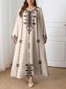 Plus Size V-neck Long Sleeve Ethnic Print Vacation Robe Dress