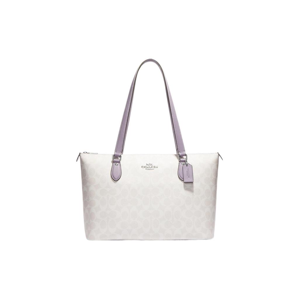 New COACH Gallery Canvas With Leather Tote Bag, Shopping Bag, Handbag, Shoulder Bag Women's Ivory White & Purple CH504-SVVVJ