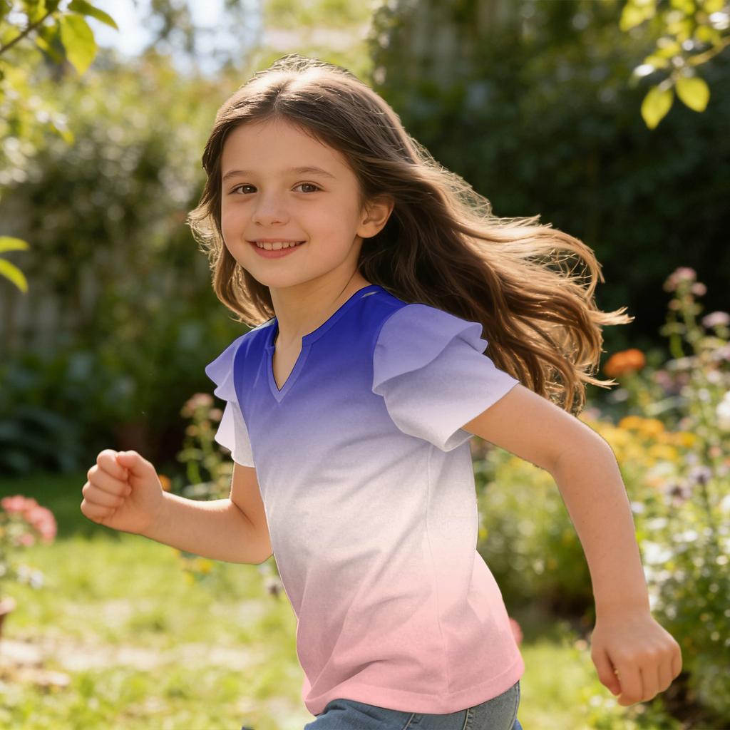 Girls' V-Neck Ruffle Tee - Short Sleeve Summer Blouse