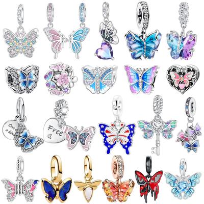 925 Silver Butterfly Pendant Dragonfly Flower Charm Beads for Women DIY Necklace Bracelet Fine Jewelry Gift