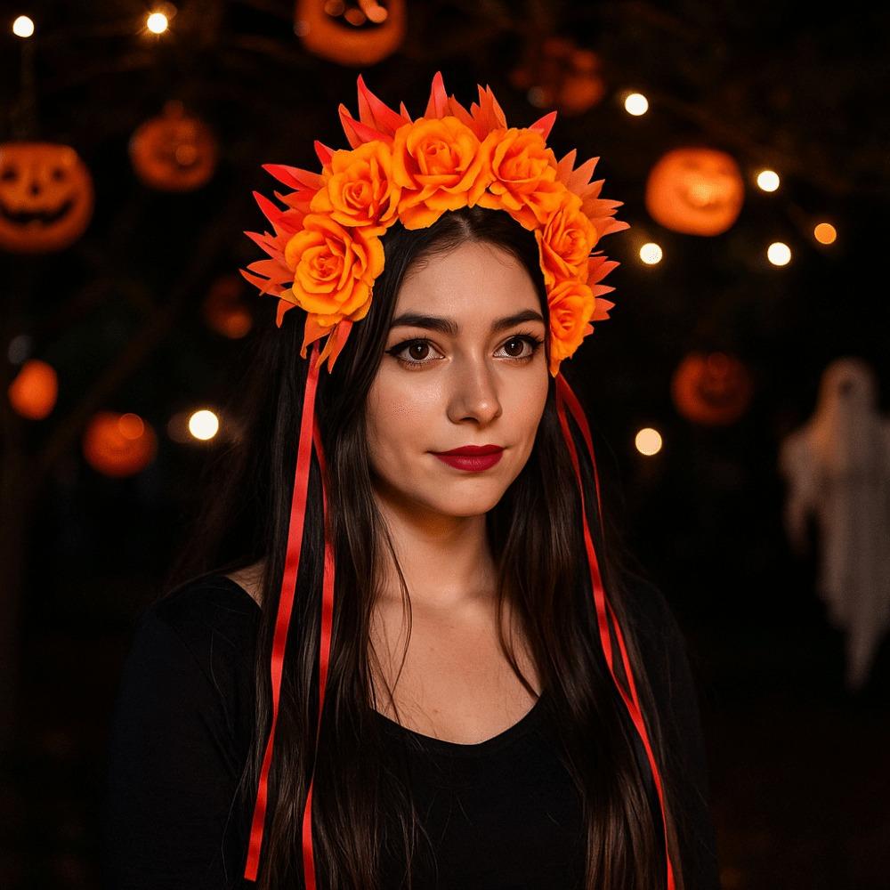 Cosplay Prop Rose Flower Headband Garland Halloween Headdress Scary Halloween Rose Hair Band  Party