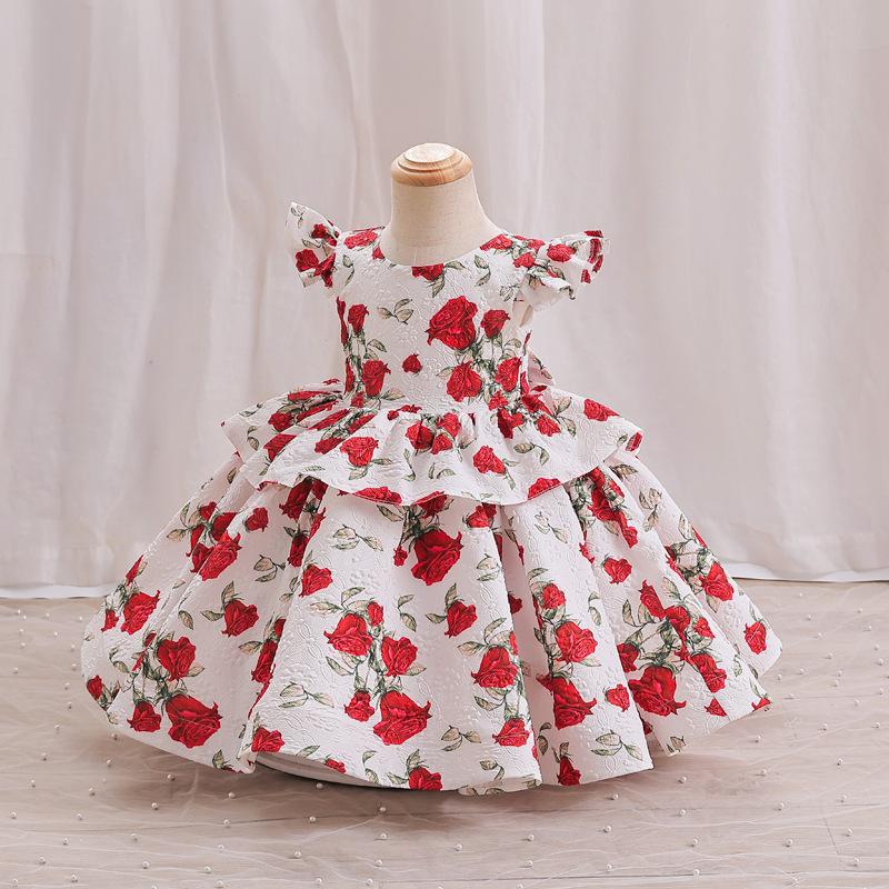Girls' Dress High-end Printed Children's Dress New Princess Dress Flower Printed Party Dress Elegant Birthday Party Dress