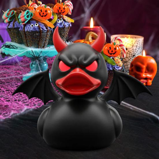Demon Duck Figurine 3D Printed Devil Duck with Red Horns Bat Wings Halloween Gothic Collectible Statue Desktop Home Decor for Teens Adults