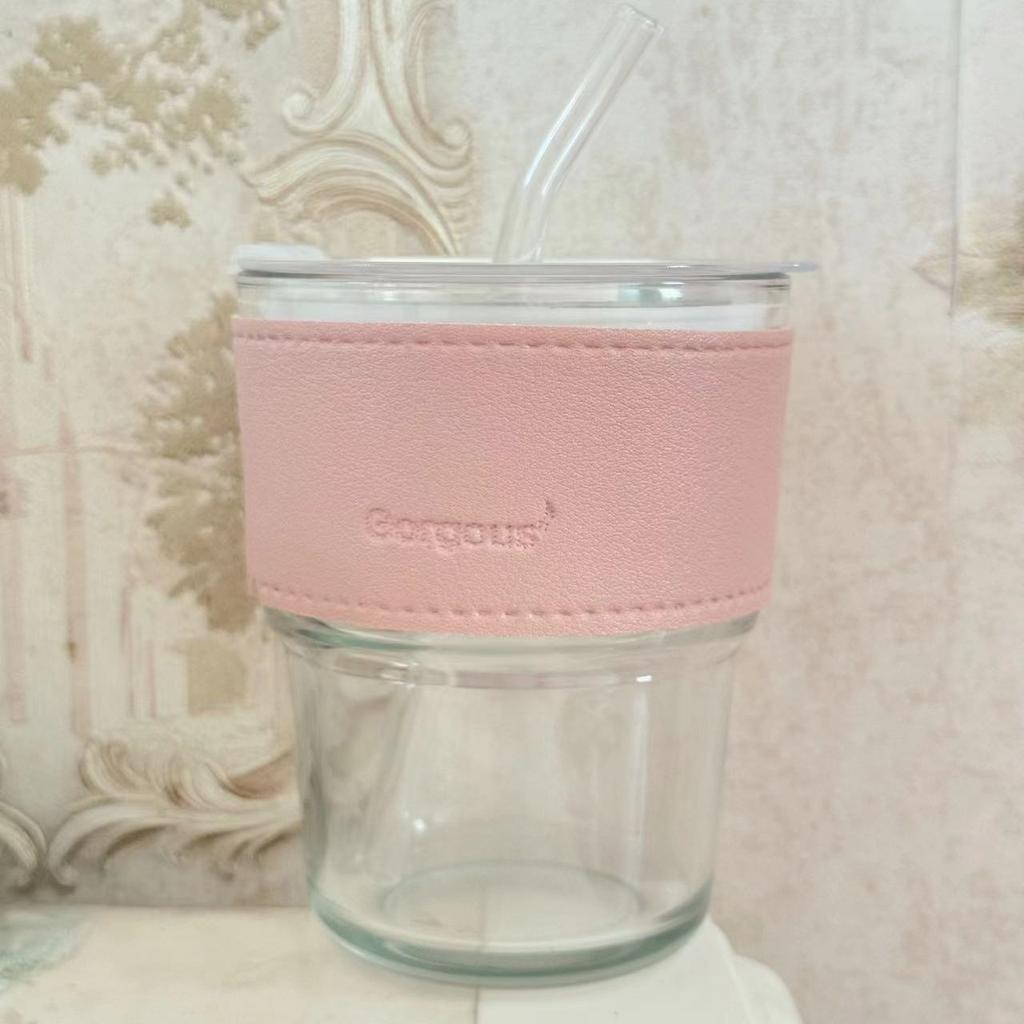 Vertikales Muster Bambusbecher mit Deckel Hochwertiger Strohhalm Glas Geschenkbecher Büro Kaffeetasse