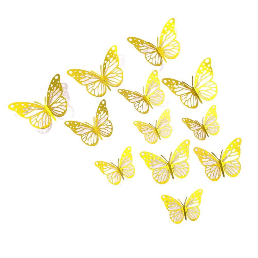 

12Pcs/set Cute Hollow Butterfly Sticker Easy Use 3D Butterfly Wall Wedding Accessories золотой