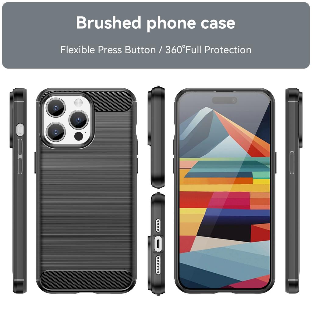 For iPhone 15 Pro Max Case with Screen Film WANLONFENG LS Series Big Lens Hole Brushed Texture TPU Phone Cover