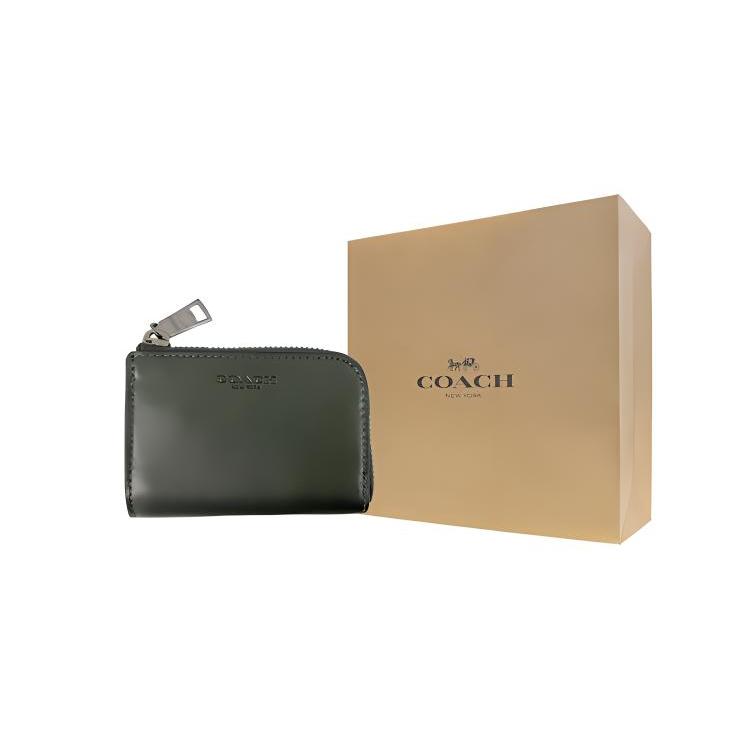 New COACH Card Case Refined Calfskin Card Holder, Wallet Unisex Green CD795G-QBRFT