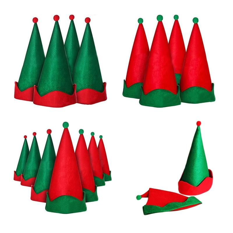 Vintage Red Green Christmas Hat Santa Claus Elf Hat Pointed Hat for Theme Party