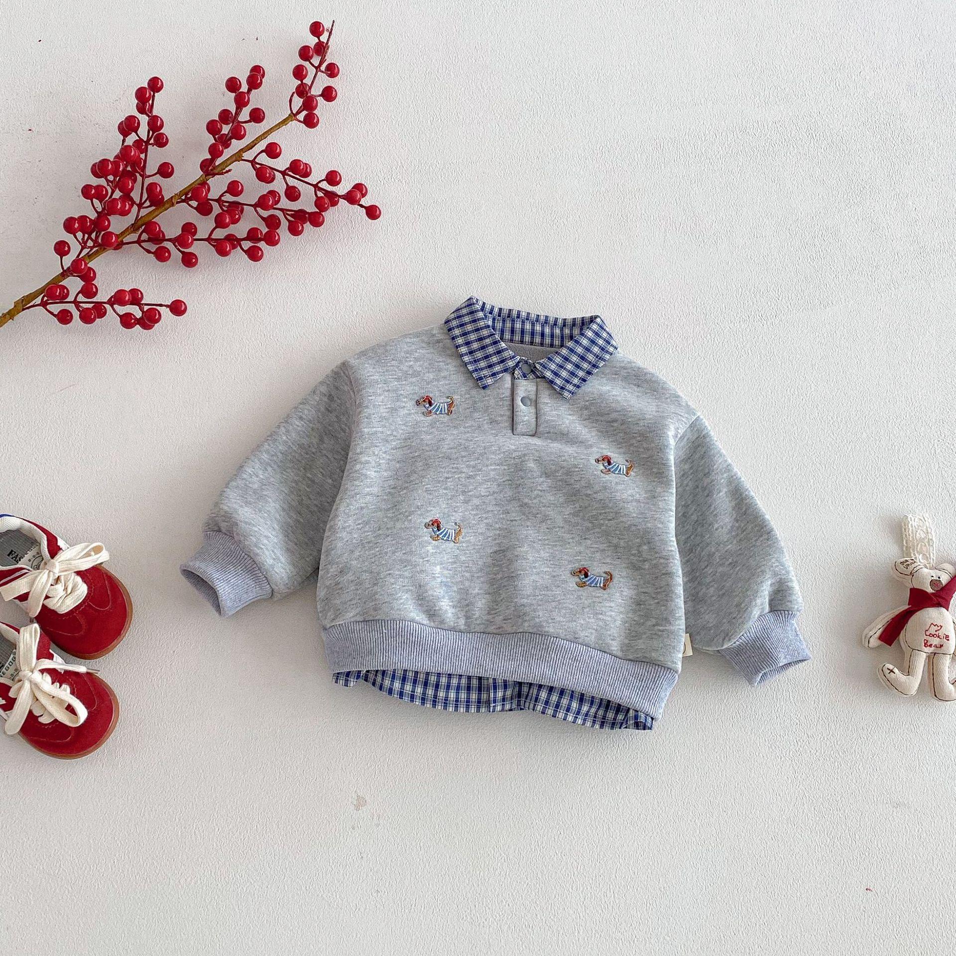 

Baby Boys Fashion Winter Sweatshirt Fleece Lined Red Pullover Turn Down Collar Festival Clothing 120 сірий