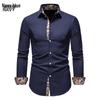 Camisa Masculina 2022 Estilo Europeu e Americano Slim Fit Manga Longa Bloco de Cores