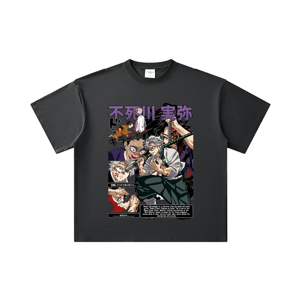 260 GSM Double Yarn 32 Count 100% Cotton Demon Slayer V15 Sanemi Print Unisex Heavy Cotton T Shirt