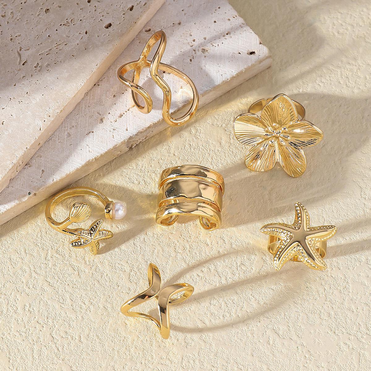 Ocean-Inspired Women s Alloy Ring Set: Starfish & Shell Design