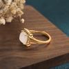 Chinese Court-Style Square White Jade Agate Gold Ring - Ancient Costume Hanfu Accessory