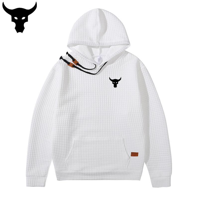 Spring Autumn Y2K Waffle Hoodie Men Casual Pullover Hooded Sweatshirt Hip Hop Streetwear Man Clothing