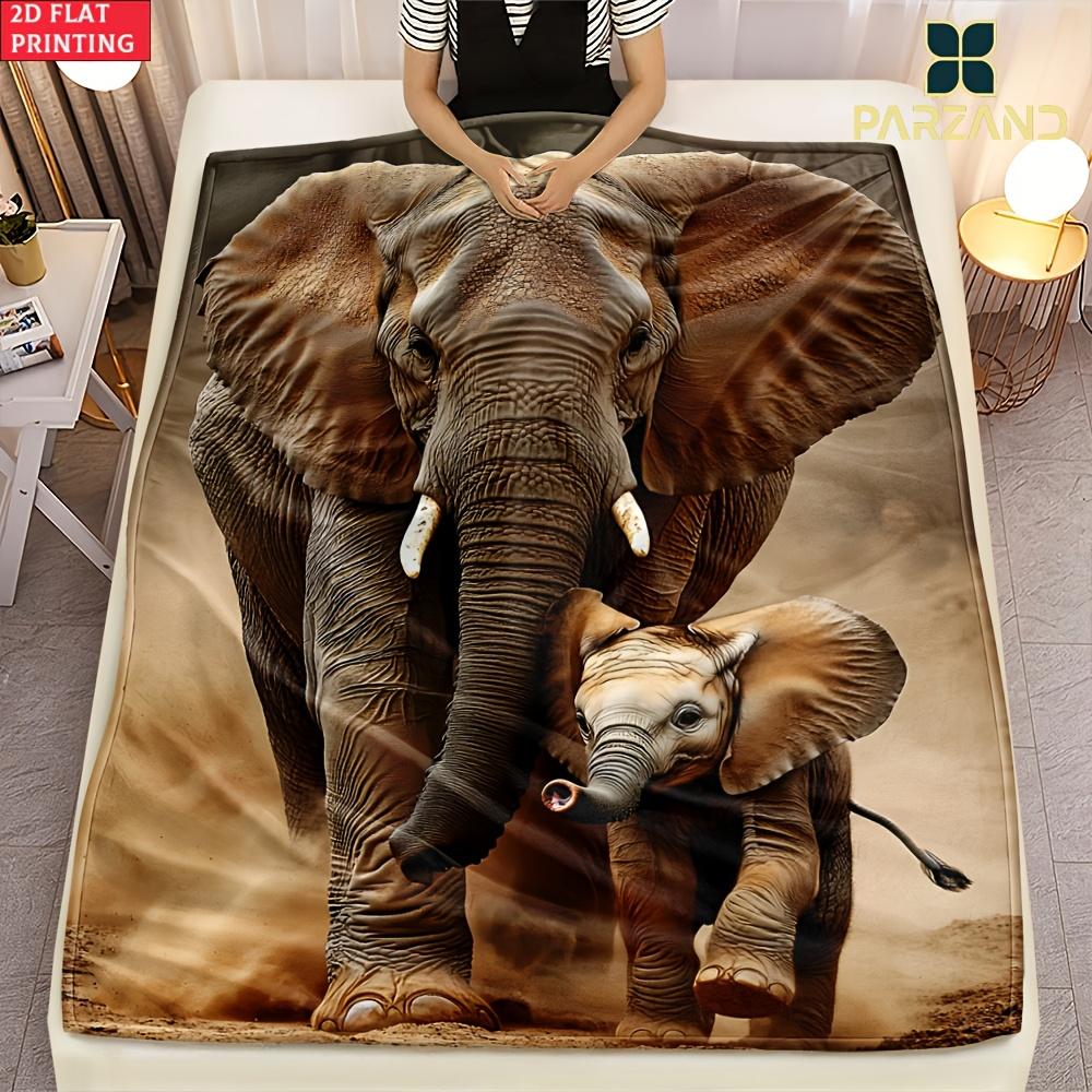 Custom Elephant Blanket Mother Baby Elephants Safari Wild Animal Design Personalized Name Fleece Throw All Season Soft Warm 75X95CM