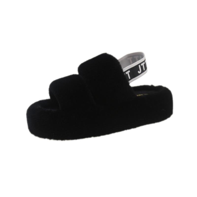 Thick-bottomed Plush Slippers for Women To Wear New Elastic Band Suede Autumn and Winter Home Cotton Slippers