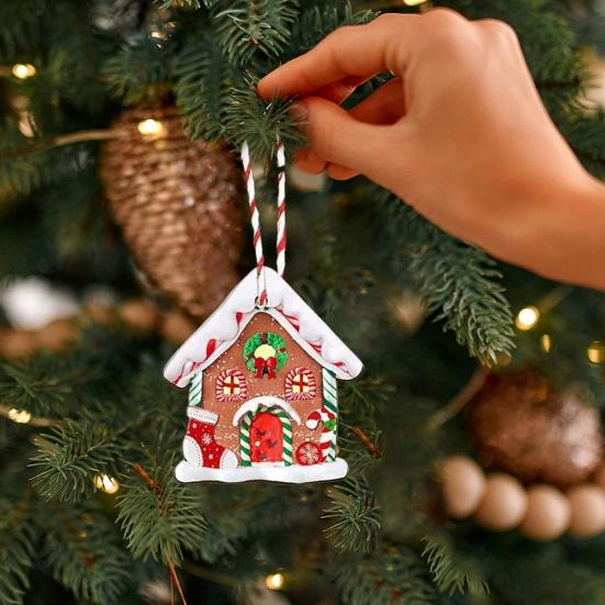 Wooden Hanging Decor for Christmas 24/36Pcs Gingerbread House Ornaments, Xmas Tree with Rope, Indoor Party Decorations Ornaments Holiday New Year Home