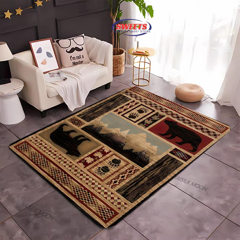 1PC Nordic Animal Bear Theme Print Carpet Living Room Bedroom Sofa Office Large Area Decoration Mat Children's Game Carpet