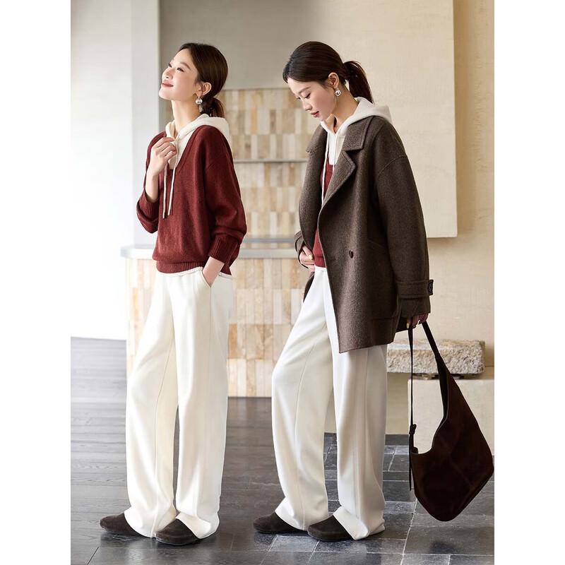 Women's 2025 Winter Wool Blend Hooded Color Block Sweater