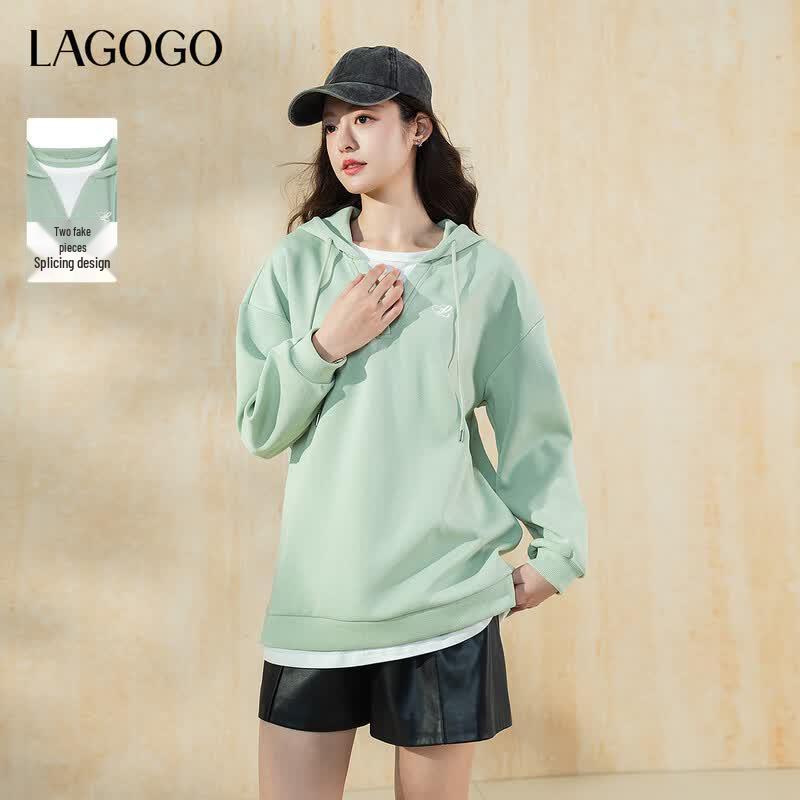LAGOGO 2025 Faux Two-Piece Hooded Sweatshirt L