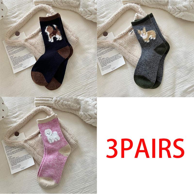 Women's Fashion Japanese Style Middle Tube Wool Socks 100 % Cotton Fashion Kawaii Cartoon  Female Dogs Casual Funny Cute Hosiery