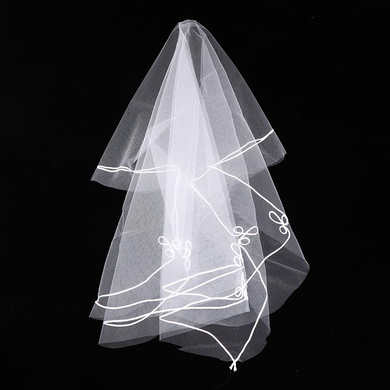 Véu de noiva de 1,4 m com fio de seda e borda de 1 camada, véu de cabeça de noiva branco e vermelho