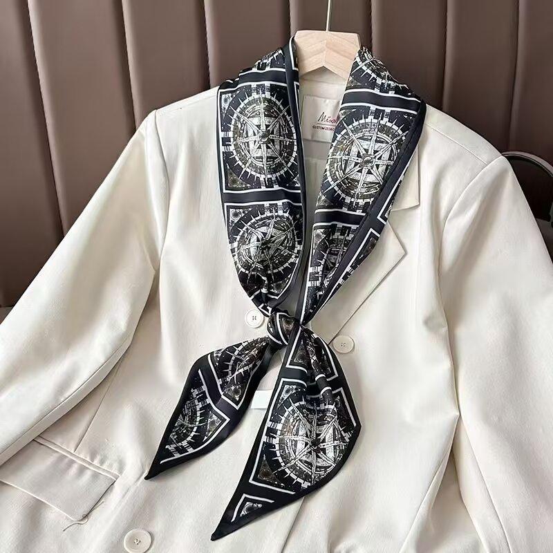 Luxuriöser Damen Lang Seidenschal Weiblich Tier Pferd Druck Dünner Schmaler Schal Tasche Haarband Band Schals Damen Halstuch