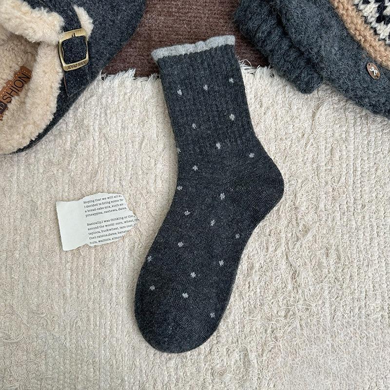 Sock - Winter Polka Dot Soft Lace Versatile Mid-calf Socks with Stretch, Soft Fabric, Comfortable and Warm Wool Socks