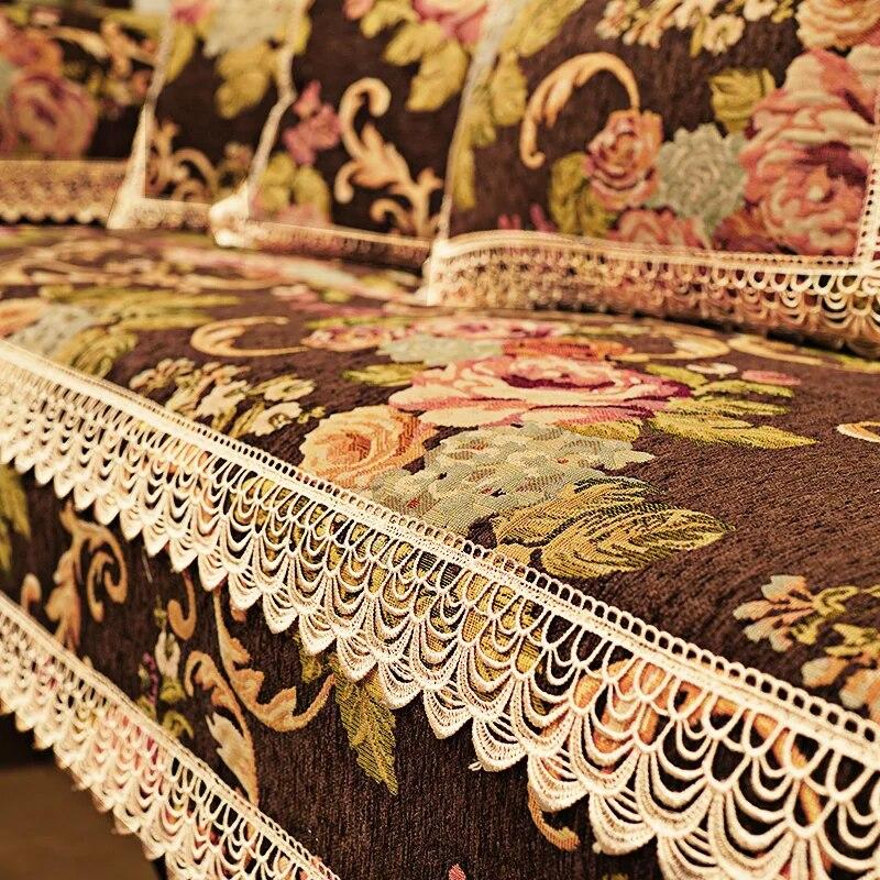 

Европейская кружевная подушка для дивана с подолом, универсальный нескользящий жаккардовый чехол на четыре сезона, современное украшение для дома, роскошный чехол для дивана 90x180cm