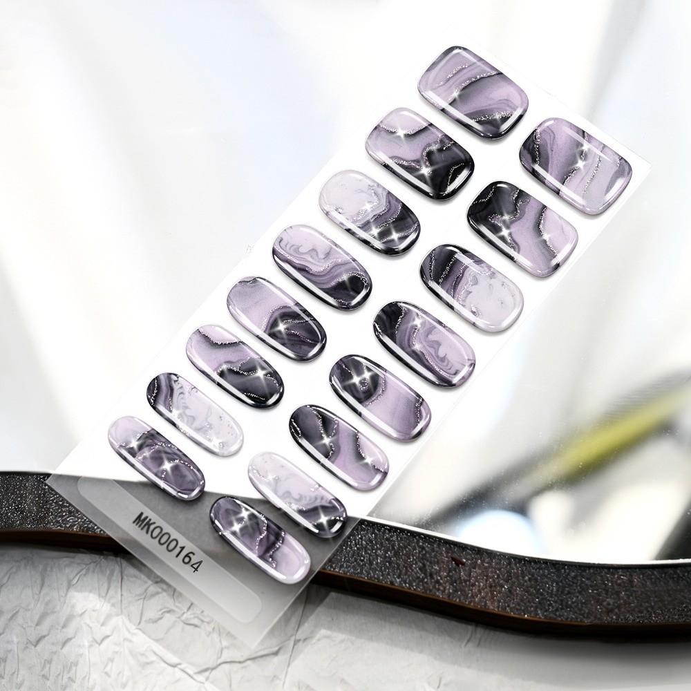 Self-Adhesive UV Polish Nail Strips 3D Glitter Marble Full Cover Nail Wraps Women