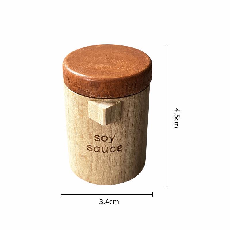 Toddler Pretend Play Kitchen Set: Wooden Pepper, Seasoning, & Soy Sauce Bottles