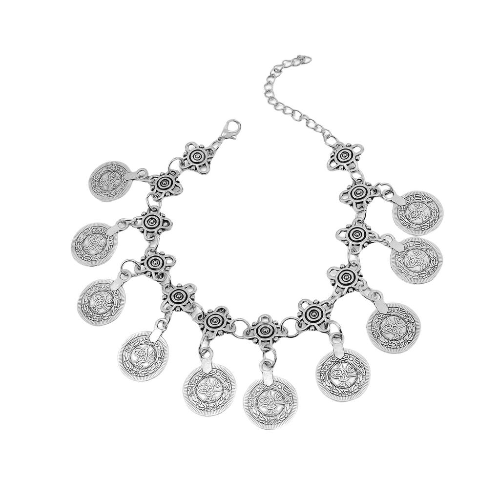 Trendy Vintage Coin Tassels Anklet for Women Adjustable Length Foot Chain Accessories Handmade Tribal Ethnic Jewelry