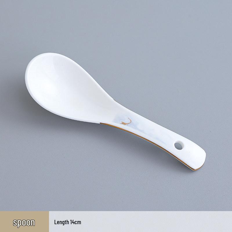 Hotel & Restaurant Gold Rim Ceramic Dinnerware Set - Plates, Bowls, Chopsticks, Spoon (4-Piece)