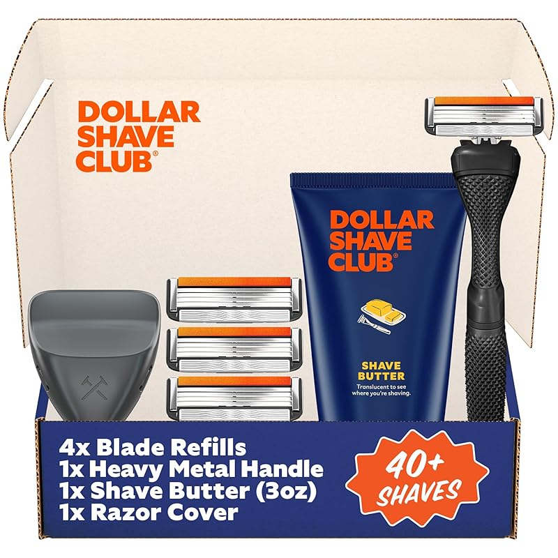 Dollar Shave Club | The Member Exclusive Shave Set | 4 Swift Rinse Refill Cartridges, 1 Handle (Blue), 1 Shave Butter 3 ounce, 1 Razor Cover, Razors 1 Count (Pack of 1) чёрный