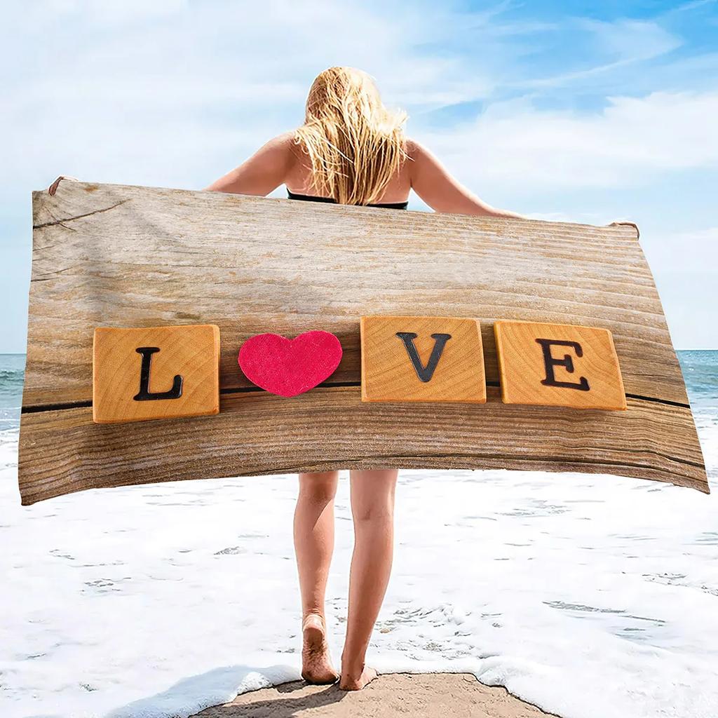Mikrofaser Strandtuch Schnell Schnelltrocknend Sandfest Liebe Muster Strandtuch Übergröße Kompakte Decke Leichtes Handtuch Badetuch