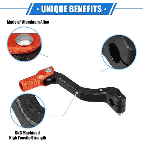 Motorcycle Gear Shifter Lever, Pedal Shift Lever Arm Universal for Motorcycle Folding Aluminum Alloy Orange Black