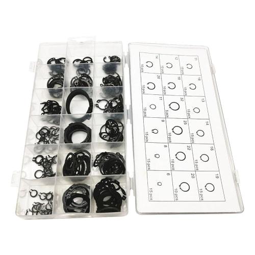 Set of 225 18 Types of M6-M32 C-Shaped Snap Rings, External Locking Snaps, Circlips, Retaining Clips, Kit for Fixing Parts, Replacement, and Repair, B