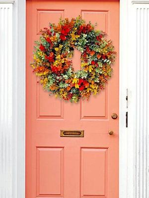 1Pc Artificial Front Door Plastic Wreath Fake Flower Eucalyptus Wreath Fake Wreath for Indoor and Outdoor Home Halloween In Autumn Door Decoration