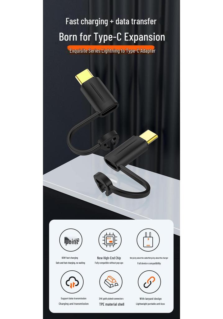 PD Adapter: Lightning Female To Type-C Male for iPhone 15, iPad, Laptop