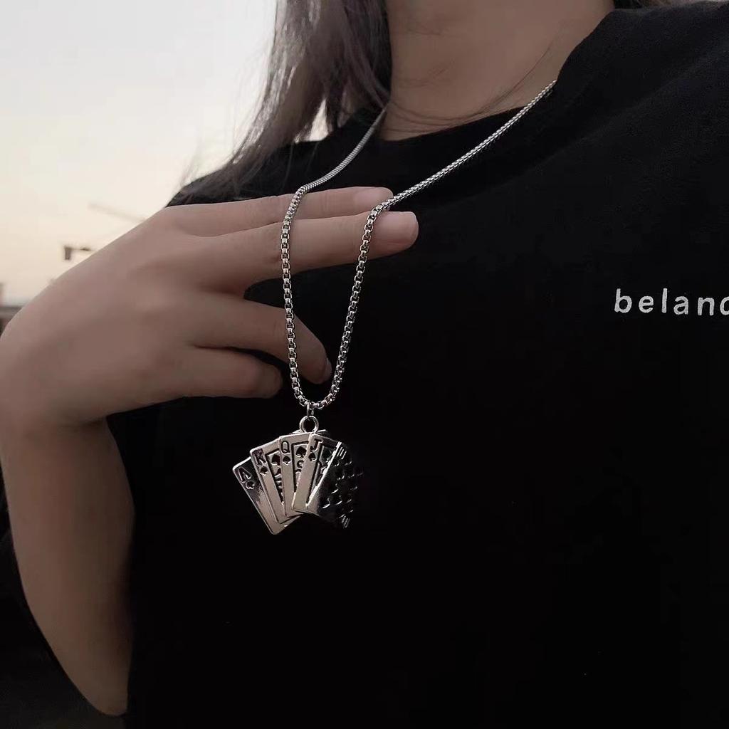 Personality Atmospheric Trend Titanium Steel Sweater Necklace Hip Hop Playing Card Pendant Men'S And Women'S Versatile Sweater Chain Accessories