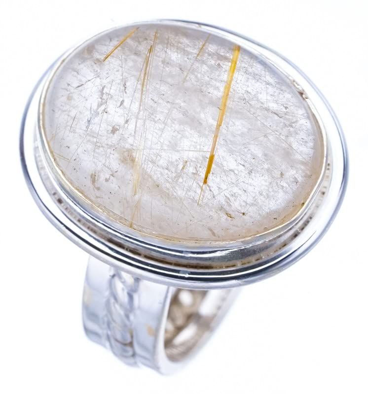 

StarGems® Natural Golden Rutile Handmade 925 Sterling Silver Ring 6 F2123