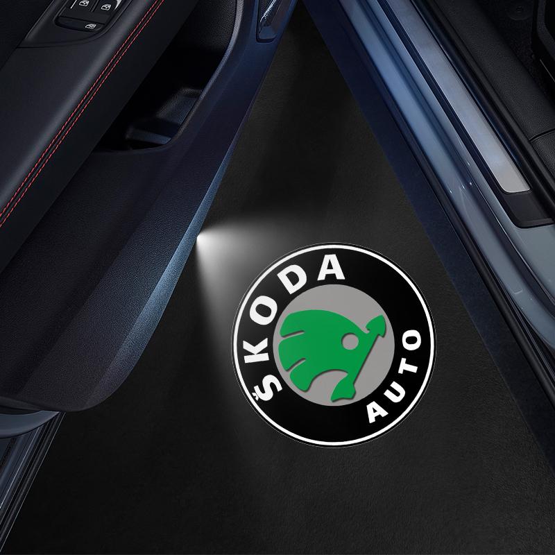 Car Door Lights Logo Projector Car Door Welcome Logo Projector Lights For Skoda Octavia KAMIQ KODIAQ SUPERB RAPID FABIA YETI Kyhj94