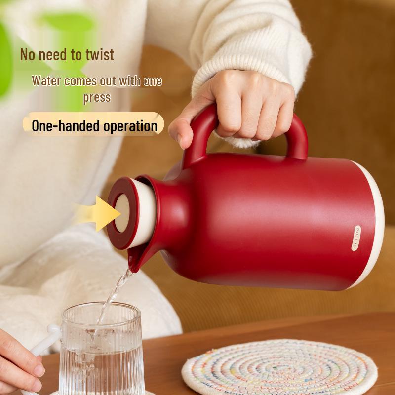 

Shuke Nuan Nuan Hu Large Capacity 48-Hour Thermos Glass-Lined Water Bottle 1L темно-червоний колір