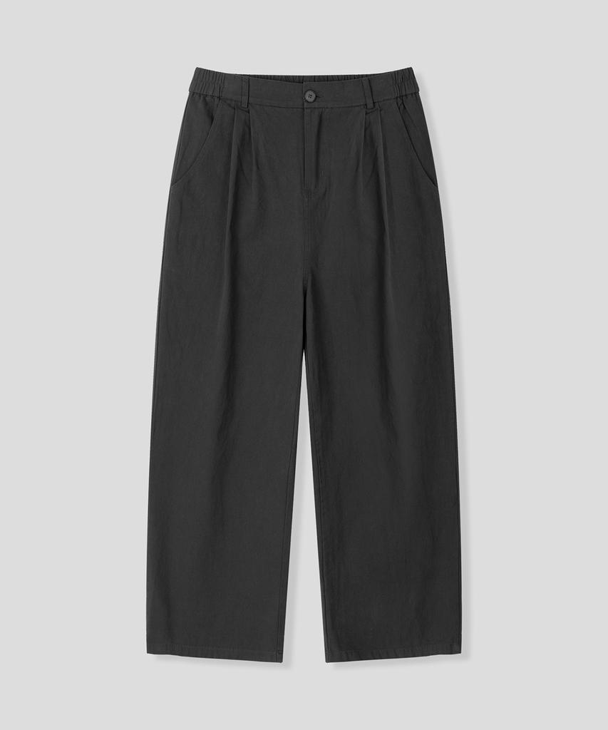 BLACK MOMENT Comfort Wide Cotton Elastic Waist Pants [Black]