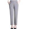 High Waist Elastic Waistband Women Pants Button Decoration Pockets Thin Office Lady Straight Wide Leg Trousers