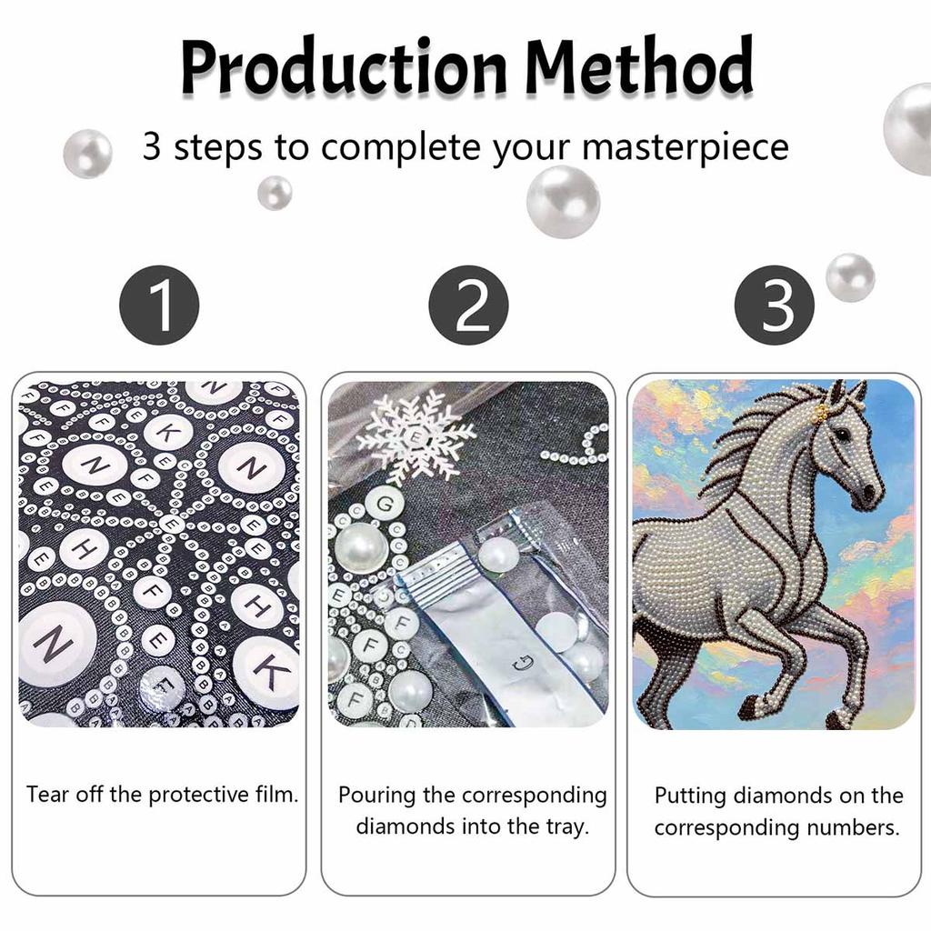 Majestic Horse Pearl Kit DIY 5D Rhinestone Art Craft for Adults and Kids Home Party Decoration Handmade Gift