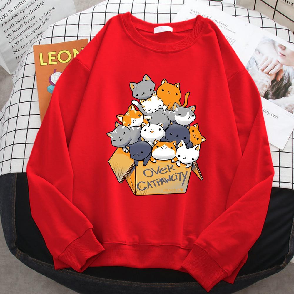Autumn Casual Woman Pullover Many Cats Gathered In Printing Hoodies Comfortable Sweatshirt Crewneck Loose Female Clothes