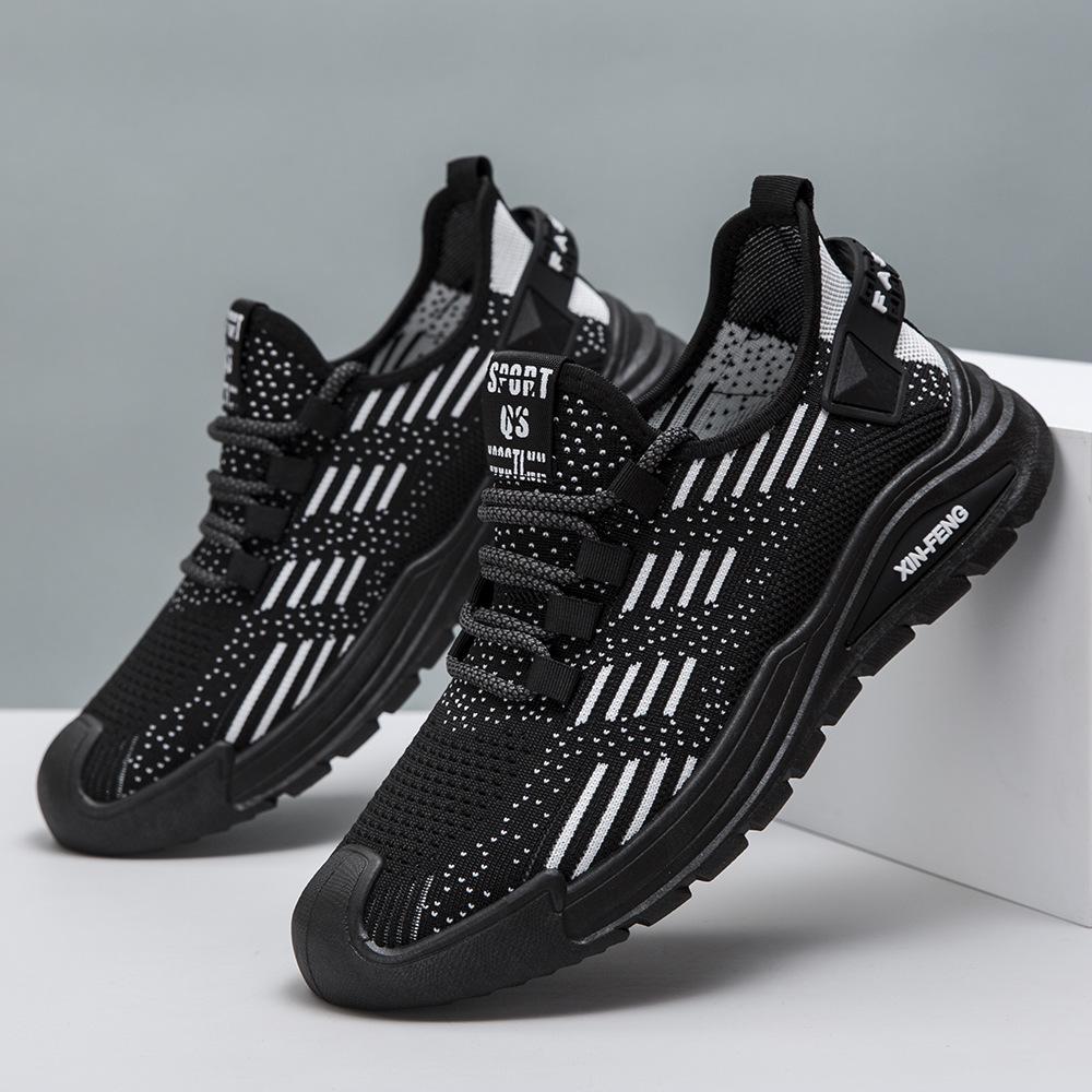 

Летняя новая мужская обувь, дышащая повседневная обувь из сетки, вязаной мухой, новая модная трендовая обувь, сетка, мягкая подошва, легкая обувь 44 чёрный