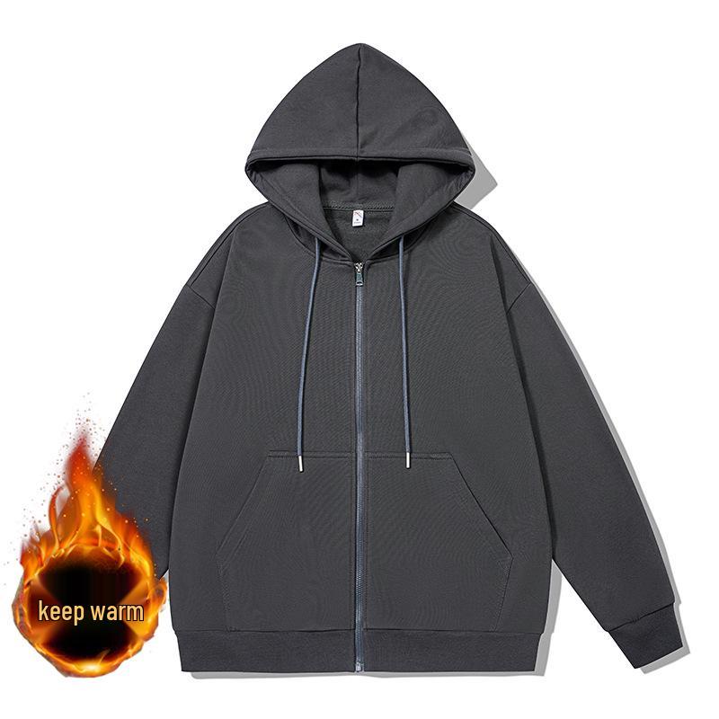 2024 Hong Kong Style Hooded Cardigan Sweatshirt with Long Sleeves and Drawstring
