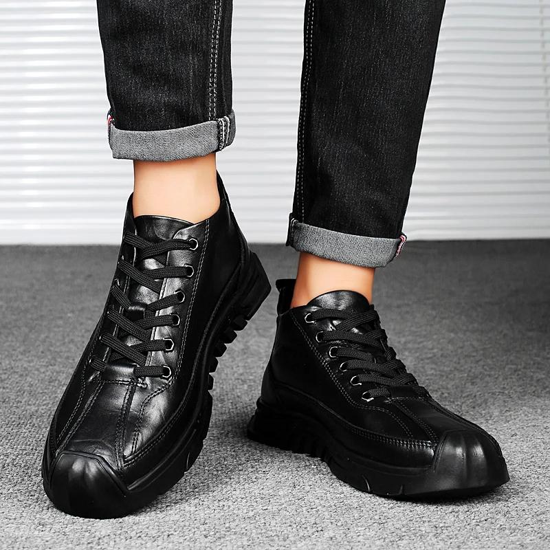 Fashion 2025 New Cow Leather Walking Vulcanized Shoes Board Designer Outdoor SSoft-soled Platform Sneakers Genuine Leather Running Shoes